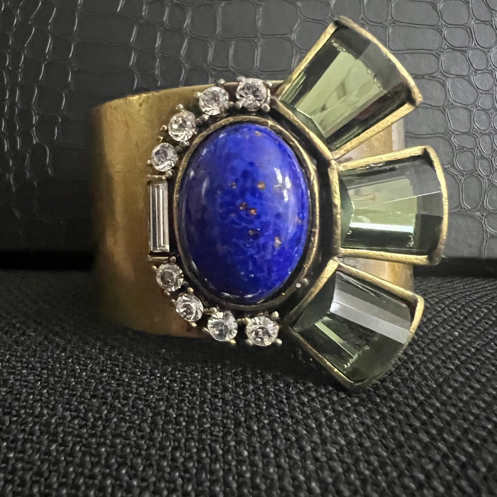 Gerard Yosca Lapis Lazuli Brass Cuff Bracelet Green Crystal Size M Goblincore